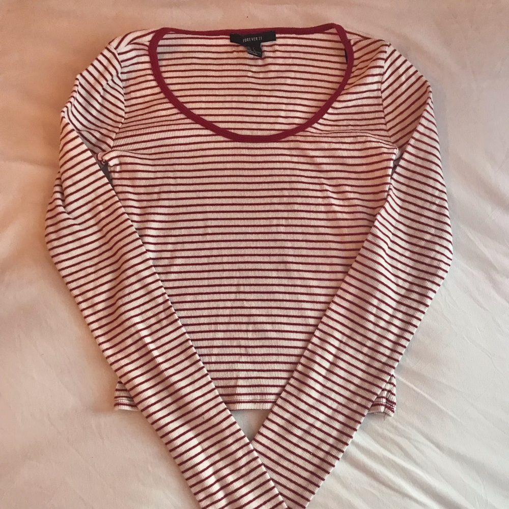 Red and White Striped Ribbed Long Sleeve